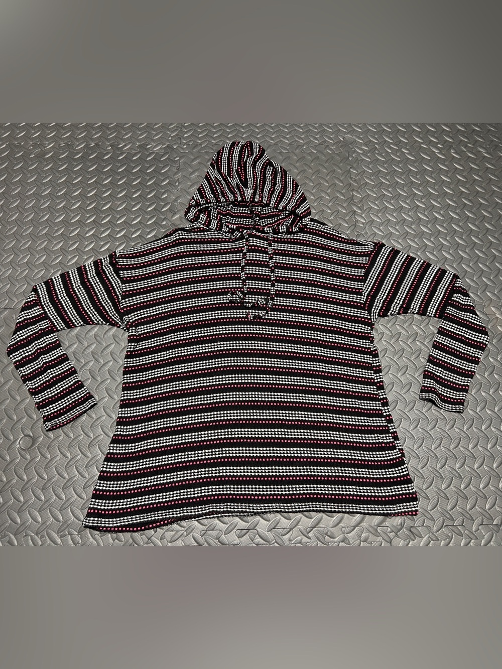 Lane Bryant Women’s Black/White/Pink Striped Hooded Long Sleeve Shirt